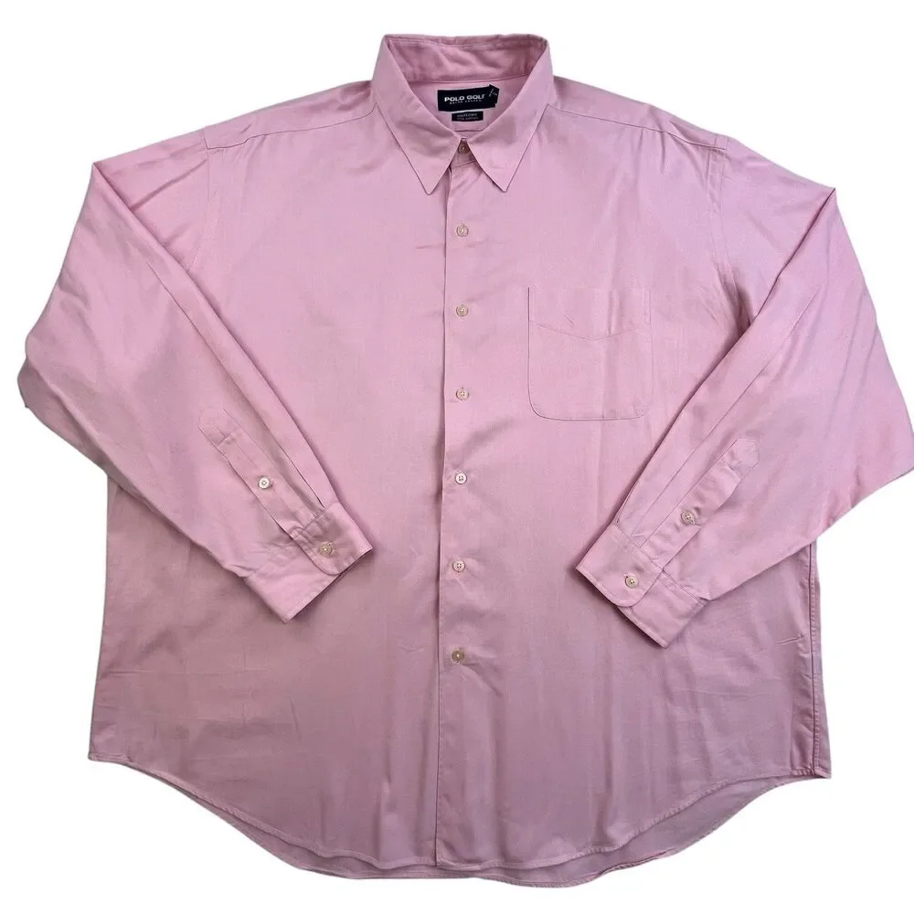 Polo Golf Ralph Lauren Shirt Mens XXL Pink Herringbone Marlowe Oxford Cotton - Picture 2 of 11